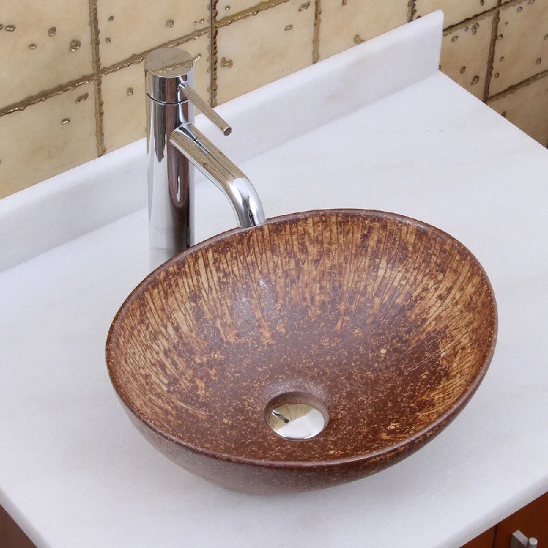 Elite 1564 F371023 Oval Matt Iron Ore Glaze Porcelain Ceramic Bathroom Vessel Sink with Faucet Combo