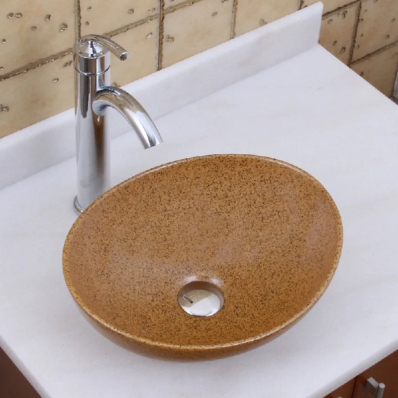 Elite 1565+882002 Oval Sandstone Glaze Porcelain Ceramic Bathroom Vessel Sink with Faucet Combo