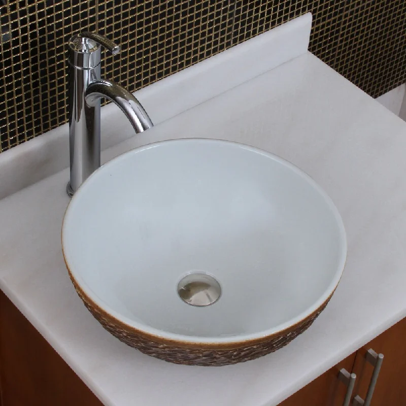 Elite 1567 882002 Round White Glaze Porcelain Ceramic Bathroom Vessel Sink With Faucet Combo