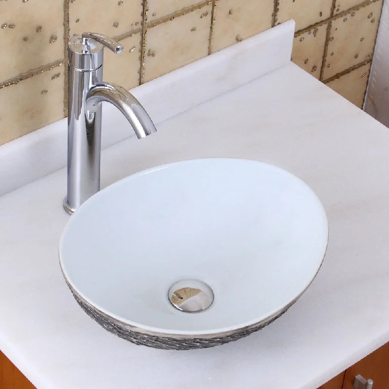 Elite 1574+882002 Oval Grey / White Porcelain Ceramic Bathroom Vessel Sink with Faucet Combo