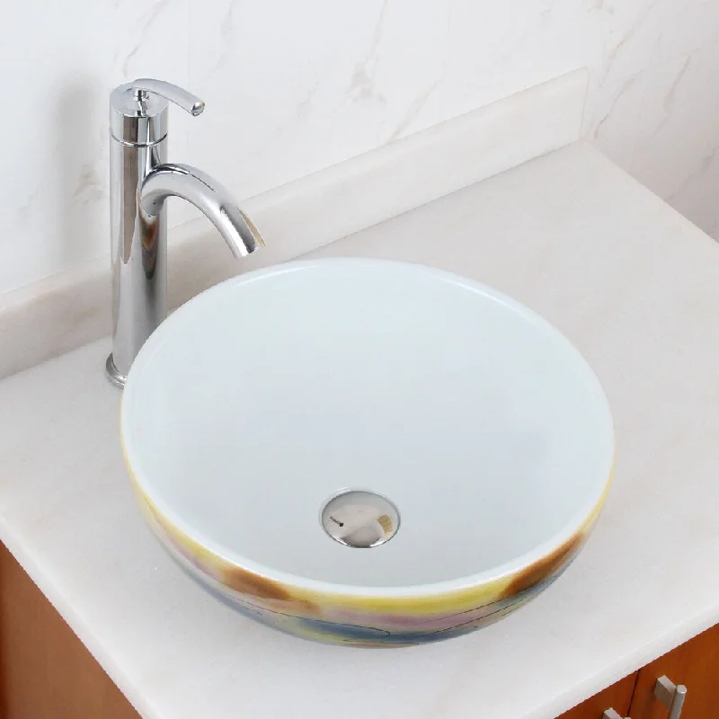 Elite 1577+882002 Round Magic Color and White Porcelain Ceramic Bathroom Vessel Sink with Faucet Combo