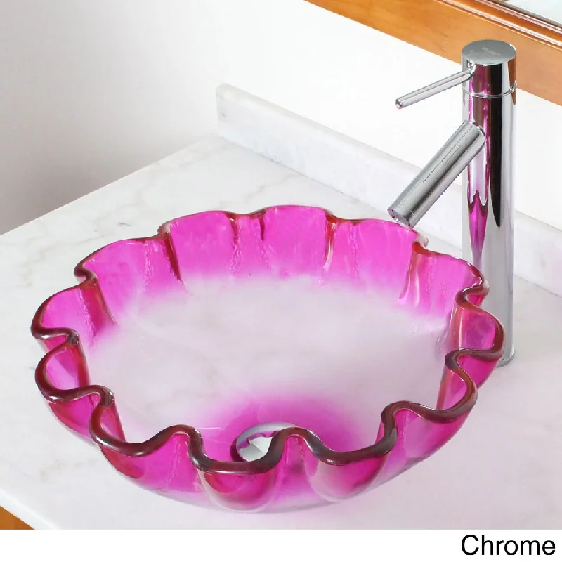 Elite 164E2659 Modern Design Lotus Tempered Glass Bathroom Vessel Sink with Faucet Combo