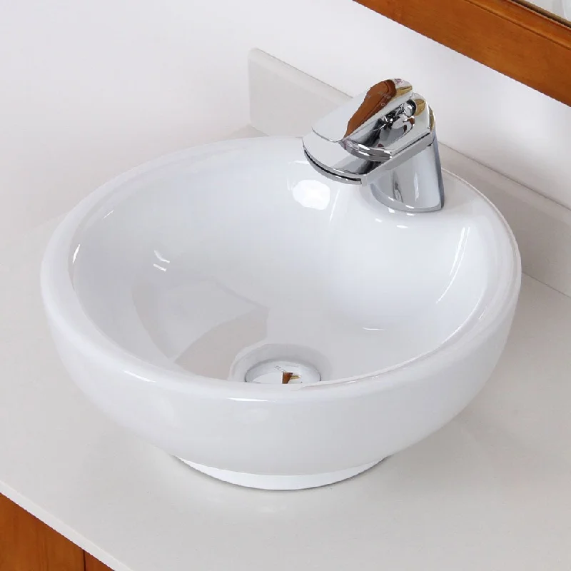 Elite 40748802C High Temperature Grade A Ceramic Bathroom Sink With Unique Round Design and Chrome Finish Faucet Combo