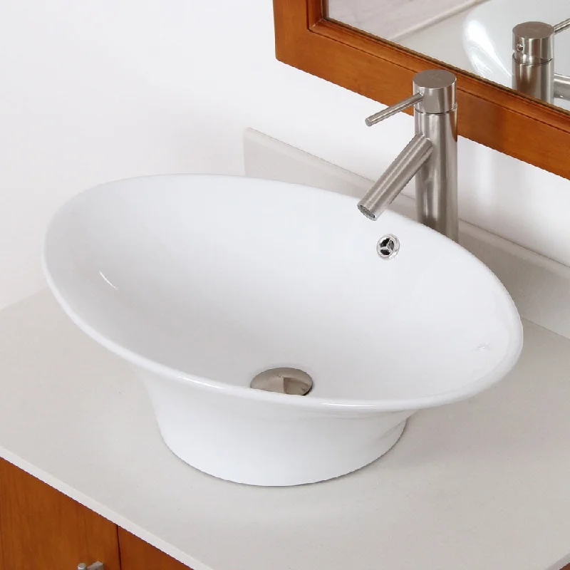 Elite 41102659BN High Temperature Grade A Ceramic Bathroom Sink With Unique Oval Design and Bushed Nickel Finish Faucet Combo