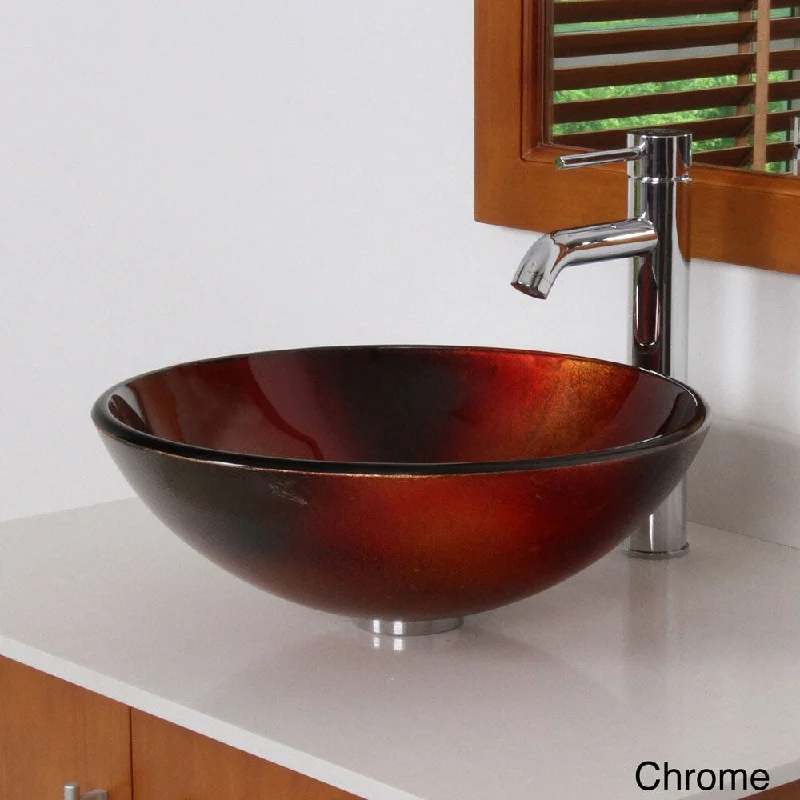 Elite 7006F371023 Illusion Design Tempered Glass Bathroom Vessel Sink With Faucet Combo