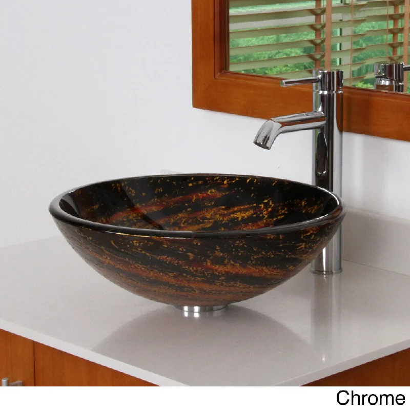 Elite 7011F371023 Galaxy Design Tempered Glass Bathroom Vessel Sink With Faucet Combo