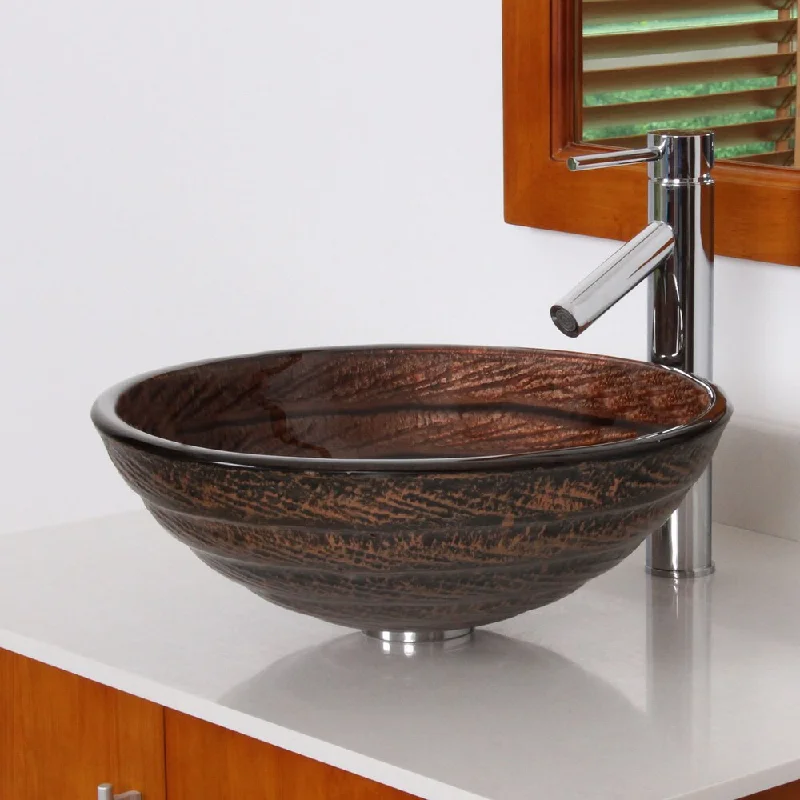 Elite 70172659 Antique Bronze Tempered Glass Bathroom Vessel Sink With Faucet Combo