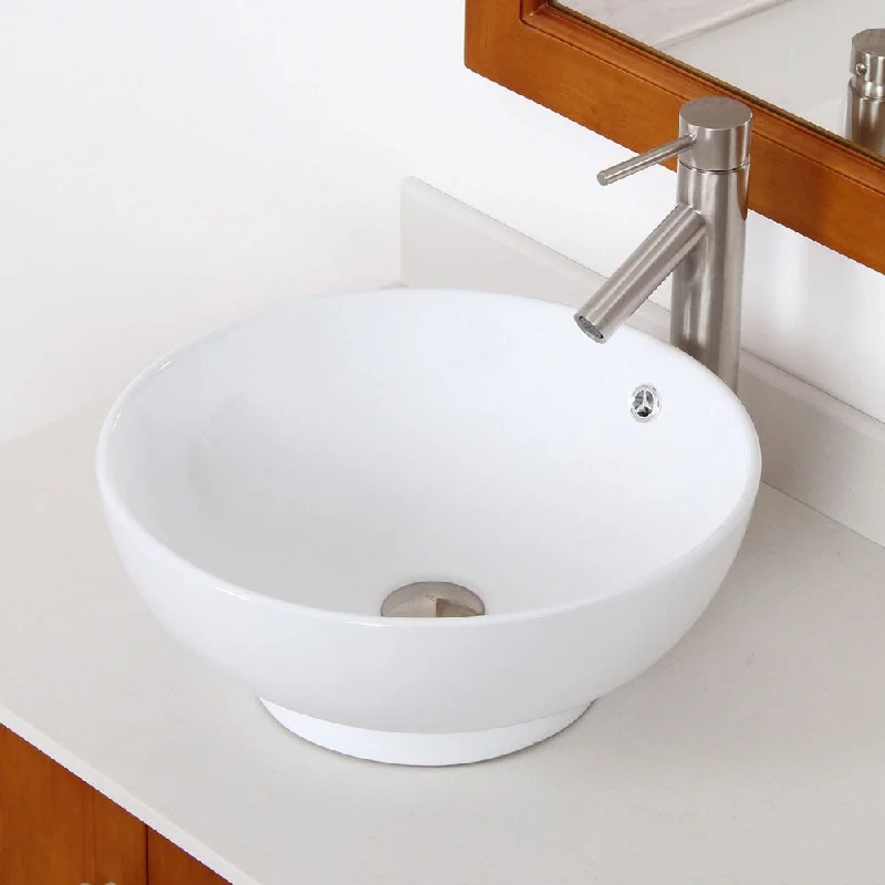 Elite 98512659BN High Temperature Grade A Ceramic Bathroom Sink With Round Design and Bushed Nickel Finish Faucet Combo