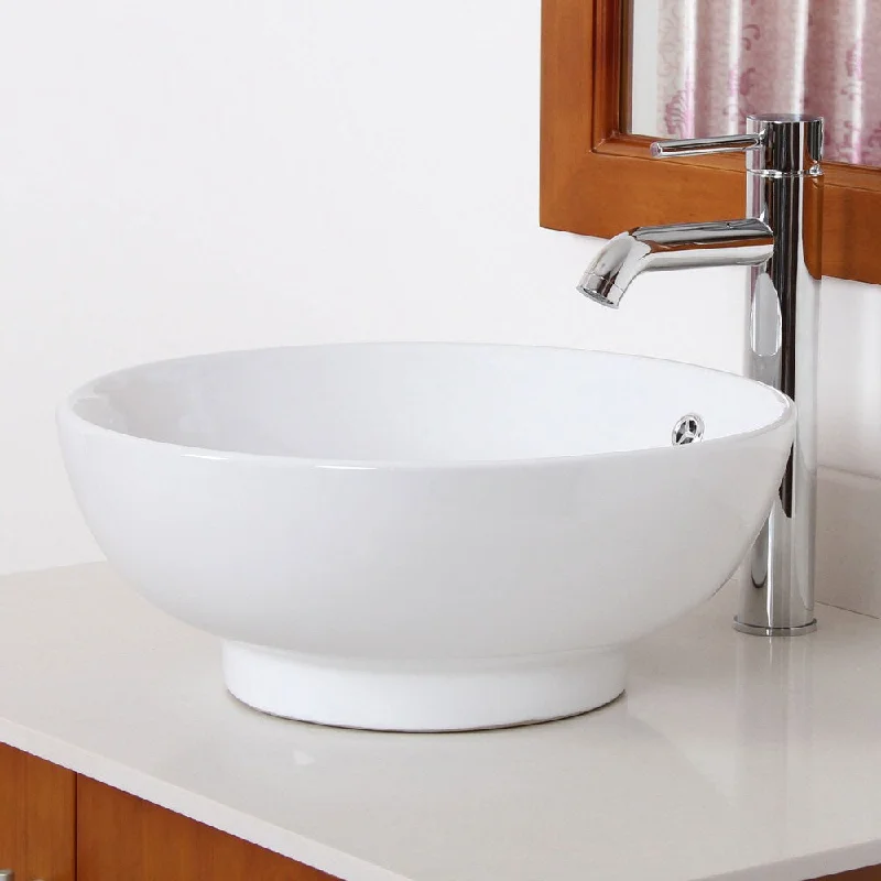 Elite 9851F371067C High Temperature Grade A Ceramic Bathroom Sink With Unique Round Design and Chrome Finish Faucet Combo