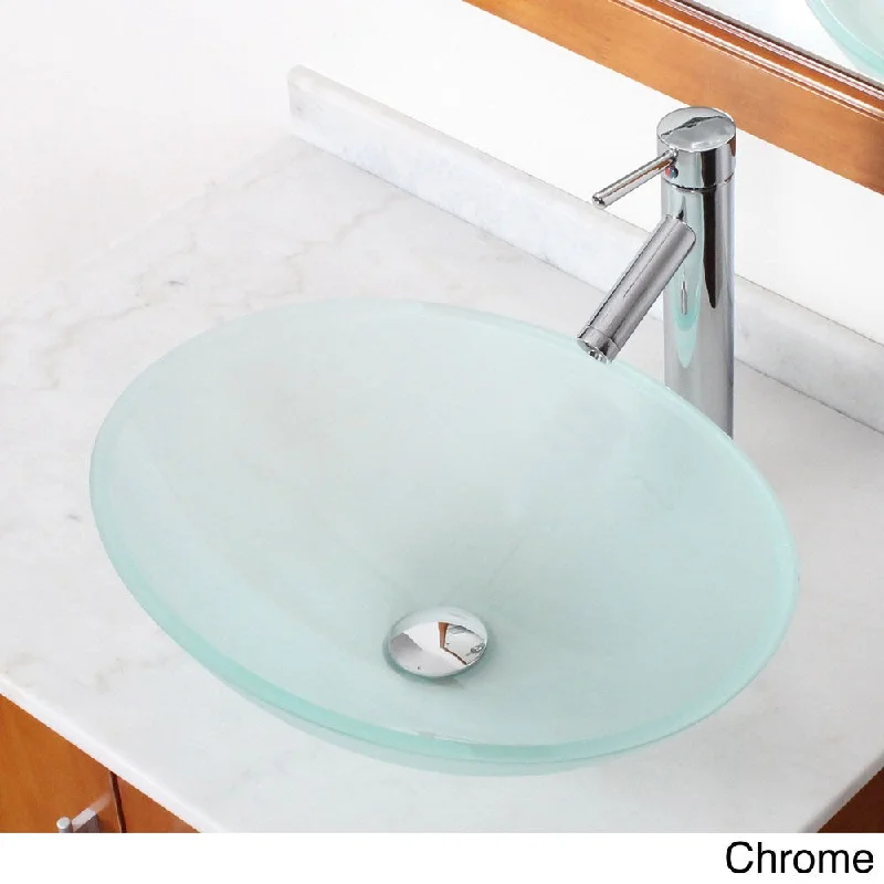 Elite GD12F2659 Modern Design Tempered Glass Bathroom Vessel Sink with Faucet Combo