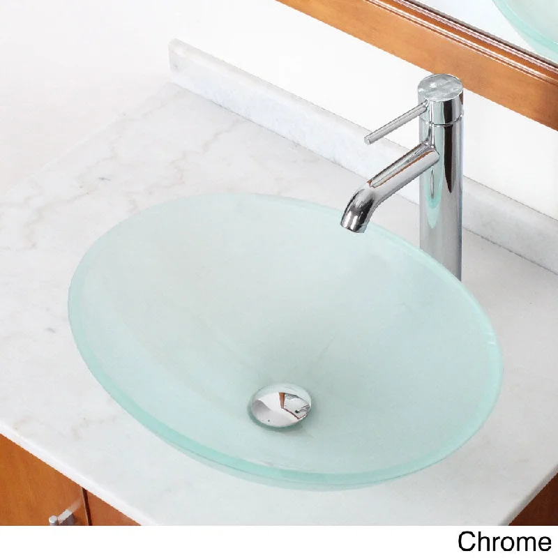 Elite GD12FF371023 Modern Design Tempered Glass Bathroom Vessel Sink with Faucet Combo