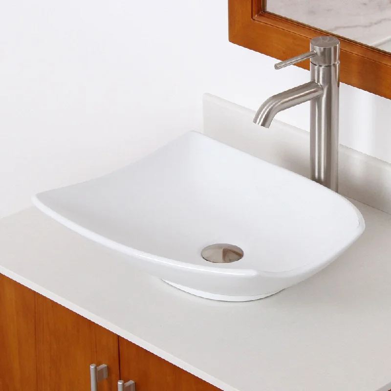 Elite High Temperature Ceramic Bathroom Sink with Trapeziform Design and Brushed Nickel Finish Faucet Combo