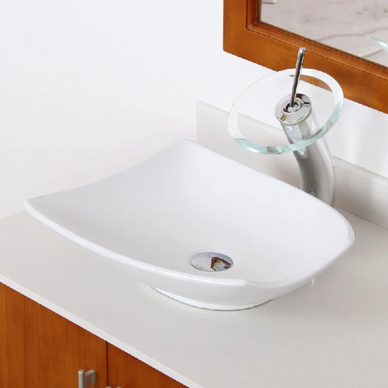 Elite High Temperature Grade A Ceramic Bathroom Sink with Trapeziform Design and Chrome Finish Waterfall Faucet Combo