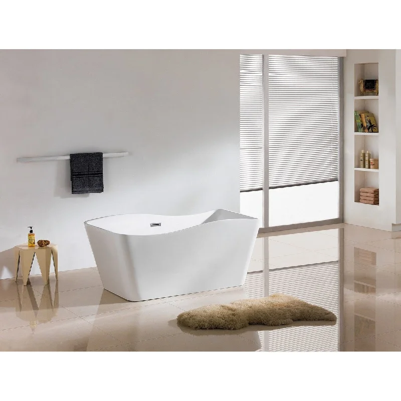 Ellis 59" Freestanding White Acrylic Bathtub with No Faucet