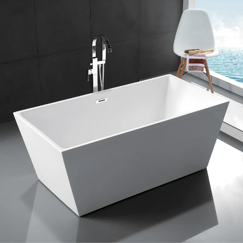 EPOWP 67" Freestanding Bathtub Modern Soaking Tub with Brushed Nickel