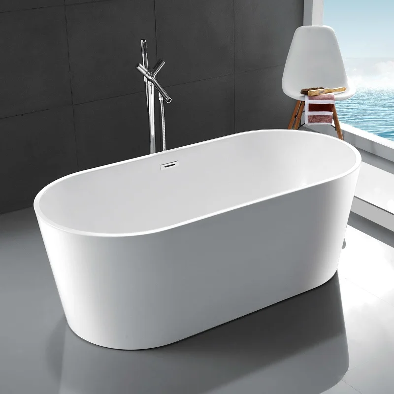 EPOWP Acrylic Freestanding Bathtub Soaking Tub with Brushed Nickel