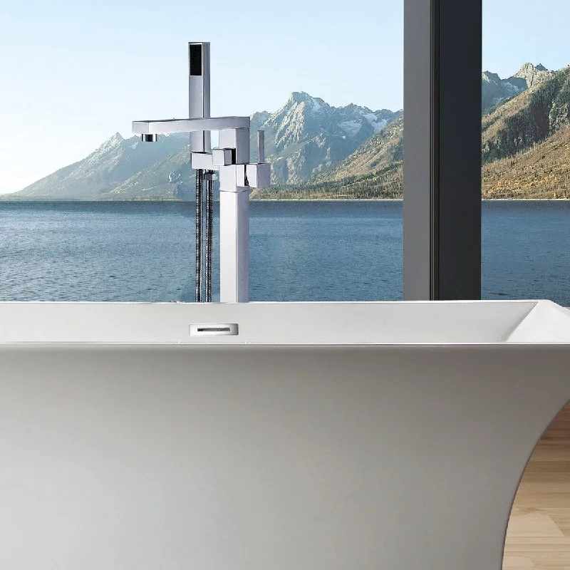 Floor Mounted Single Handle Freestanding Tub Faucet with Handheld Shower