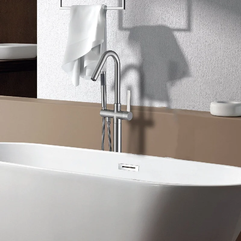 Floor Mounted Single Handle Freestanding Tub Faucet with Hose and Handheld Shower