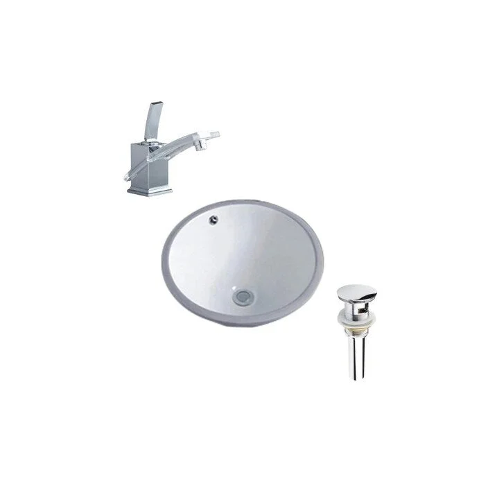 Hazara 15.7"W CUPC certified Round Ceramic Bathroom Undermount Sink Set in White with Chrome Faucet and Drain - HZR-1099