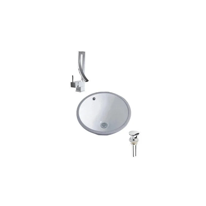 Hazara 15.7"W CUPC certified Round Ceramic Bathroom Undermount Sink Set in White with Chrome Faucet and Drain - HZR-1134