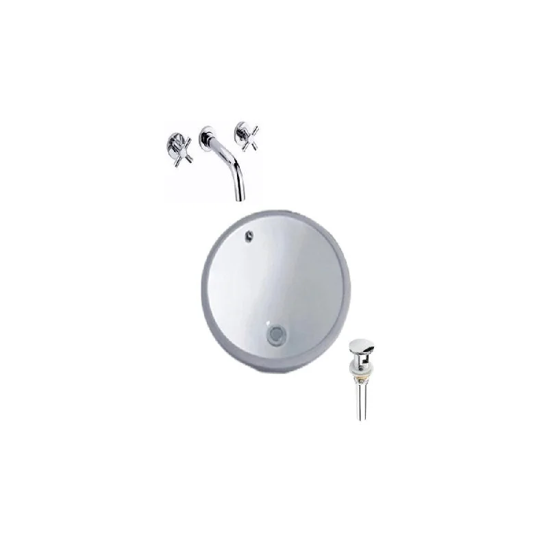 Hazara 15.7"W CUPC certified Round Ceramic Bathroom Undermount Sink Set in White with Chrome Faucet and Drain - HZR-1190