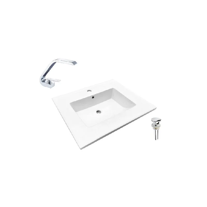 Hazara 16.3"W CUPC certified Rectangular Ceramic Bathroom Vanity Top Set in White with Chrome Faucet and Drain - HZR-1416