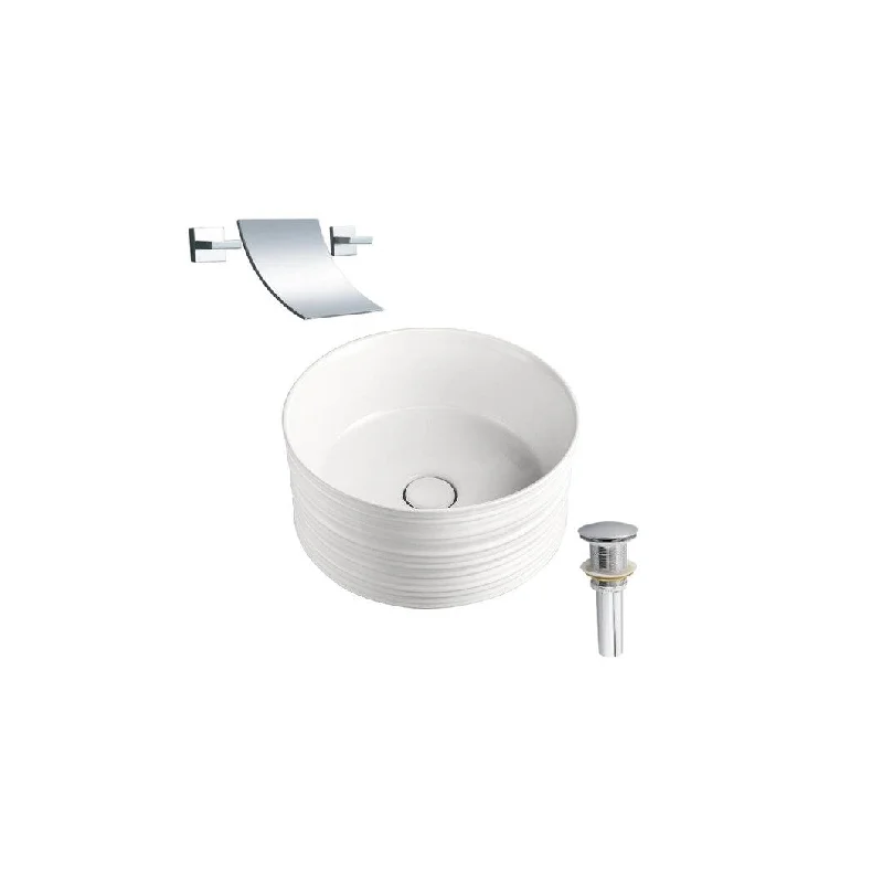 Hazara 16.3"W CUPC certified Round Ceramic Bathroom Vessel Sink Set in White with Chrome Faucet and Drain - HZR-1223