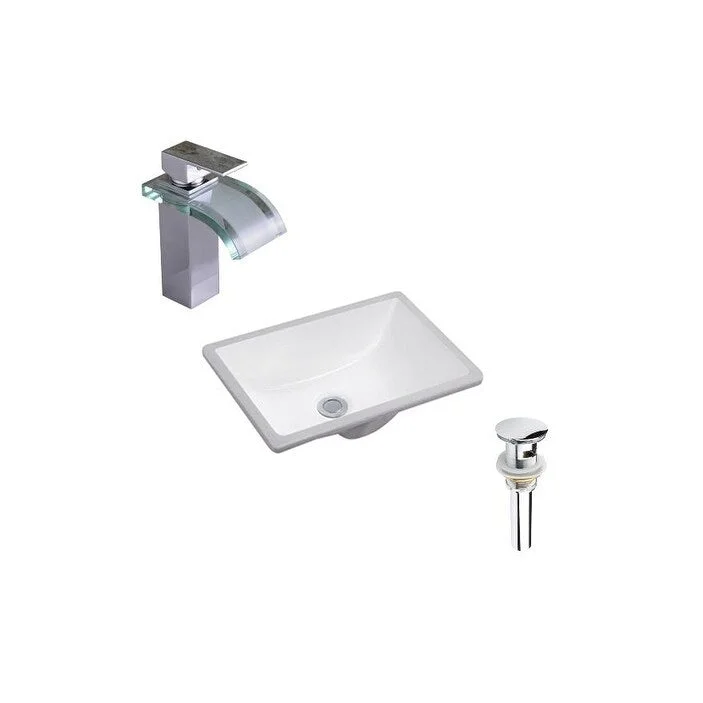 Hazara 17.9"W CUPC certified Rectangular Ceramic Bathroom Undermount Sink in White with Chrome Faucet and Drain - HZR-1088