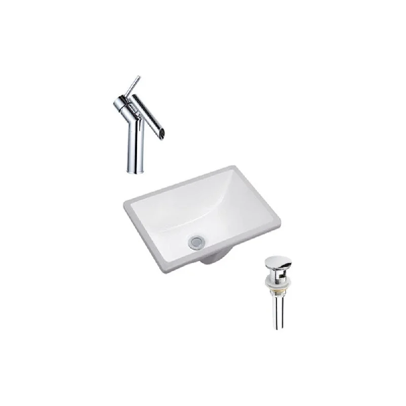 Hazara 17.9"W CUPC certified Rectangular Ceramic Bathroom Undermount Sink Set in White with Chrome Faucet and Drain - HZR-1144