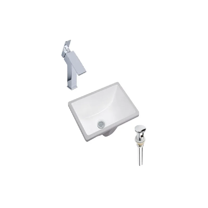 Hazara 17.9"W CUPC certified Rectangular Ceramic Bathroom Undermount Sink Set in White with Chrome Faucet and Drain - HZR-1158