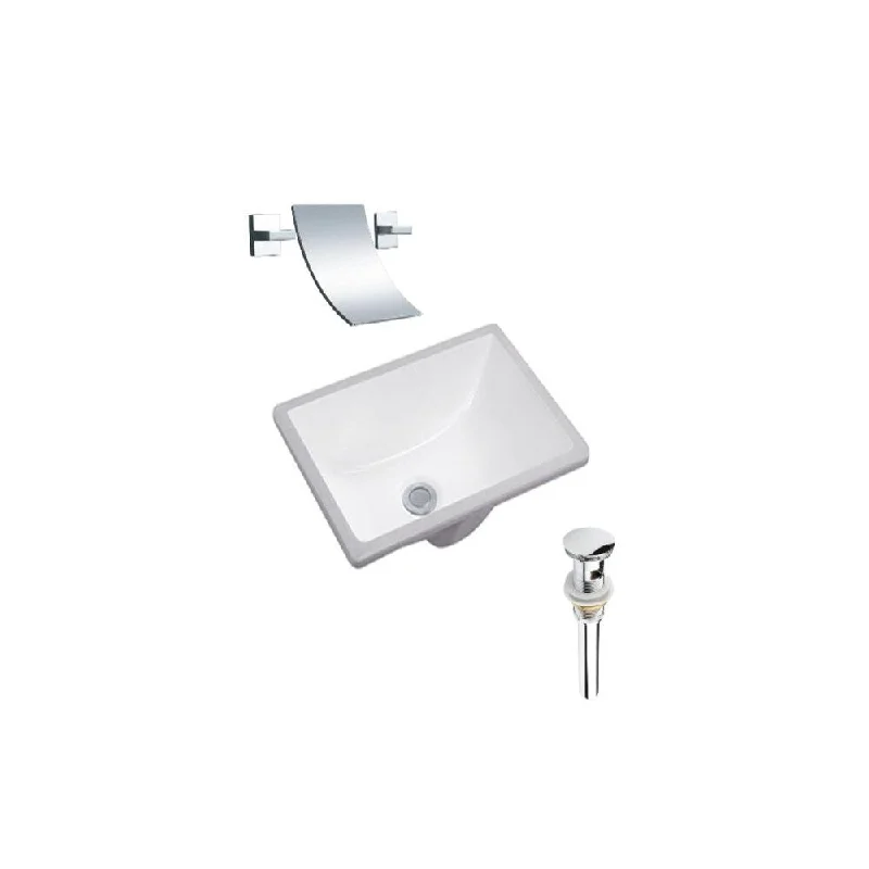 Hazara 17.9"W CUPC certified Rectangular Ceramic Bathroom Undermount Sink Set in White with Chrome Faucet and Drain - HZR-1179