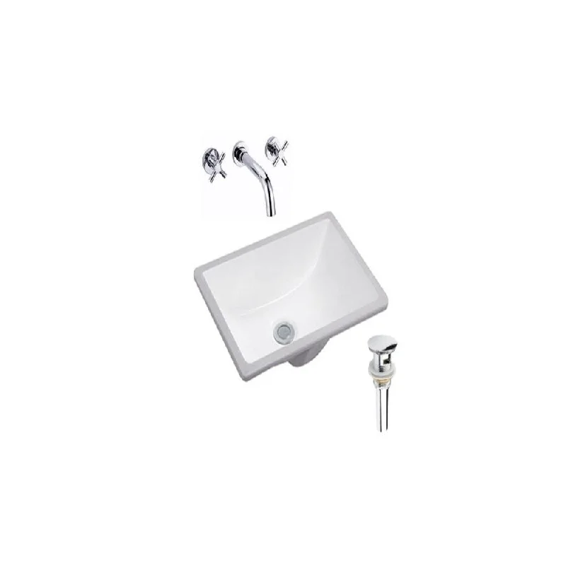 Hazara 17.9"W CUPC certified Rectangular Ceramic Bathroom Undermount Sink Set in White with Chrome Faucet and Drain - HZR-1186