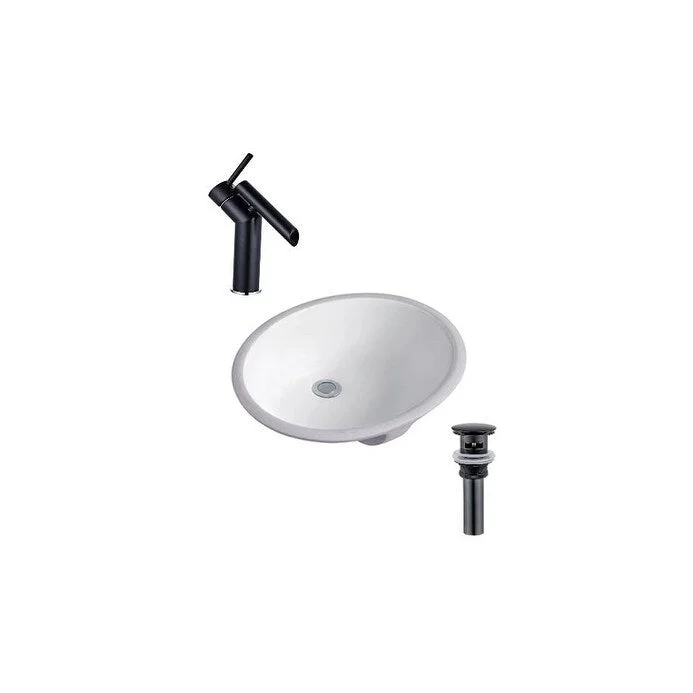 Hazara 18.5"W CUPC certified Oval Ceramic Bathroom Undermount Sink Set in White with Black Faucet and Drain - HZR-1139