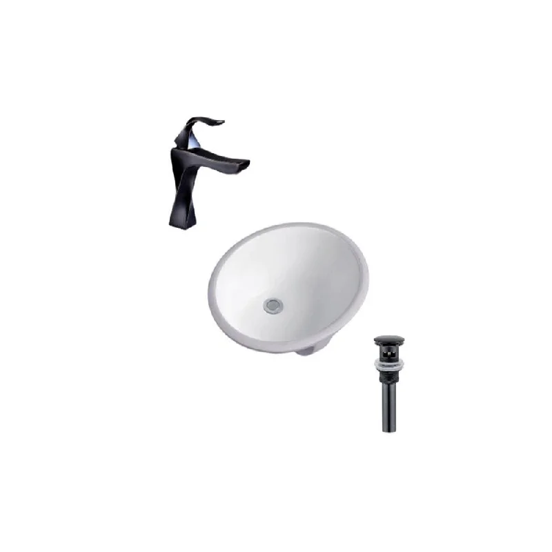 Hazara 18.5"W CUPC certified Oval Ceramic Bathroom Undermount Sink Set in White with Black Faucet and Drain - HZR-1174