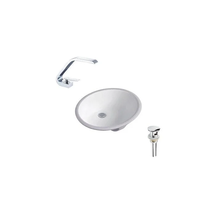 Hazara 18.5"W CUPC certified Oval Ceramic Bathroom Undermount Sink Set in White with Chrome Faucet and Drain - HZR-1111