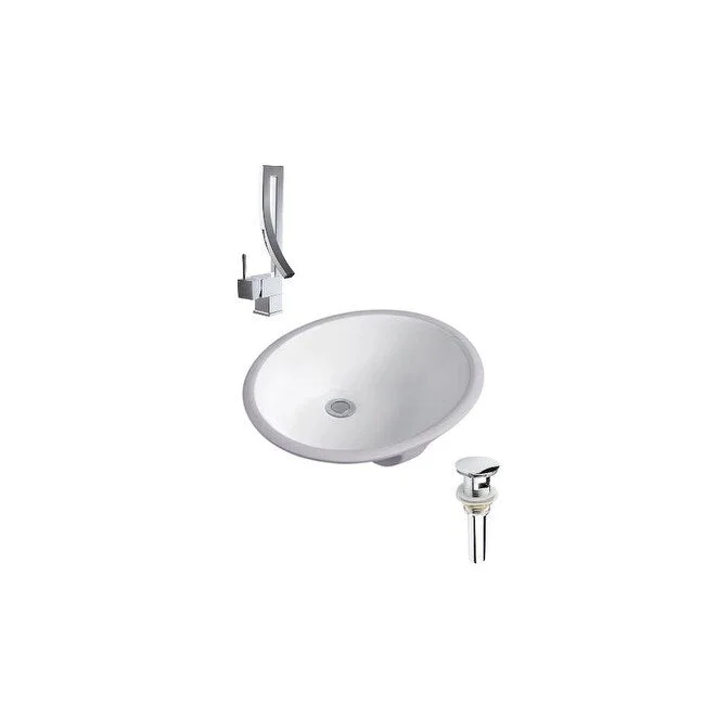 Hazara 18.5"W CUPC certified Oval Ceramic Bathroom Undermount Sink Set in White with Chrome Faucet and Drain - HZR-1132