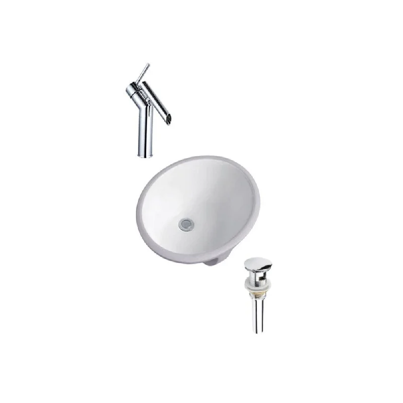 Hazara 18.5"W CUPC certified Oval Ceramic Bathroom Undermount Sink Set in White with Chrome Faucet and Drain - HZR-1146