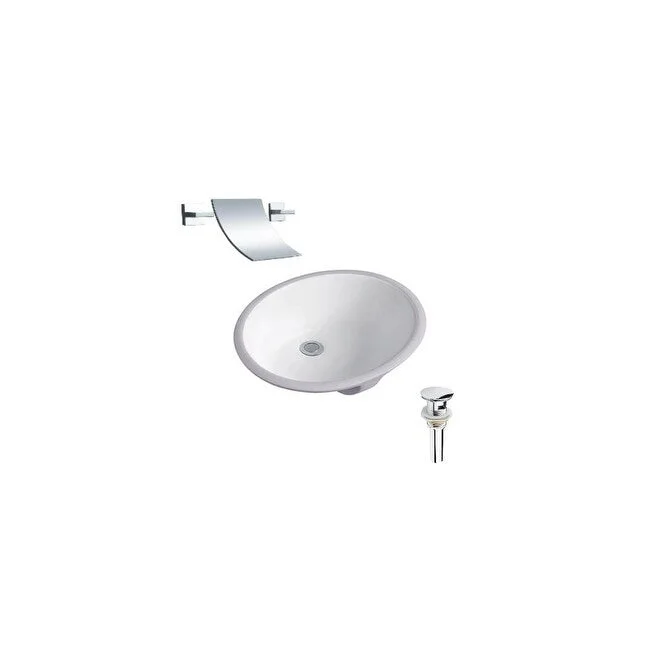 Hazara 18.5"W CUPC certified Oval Ceramic Bathroom Undermount Sink Set in White with Chrome Faucet and Drain - HZR-1181