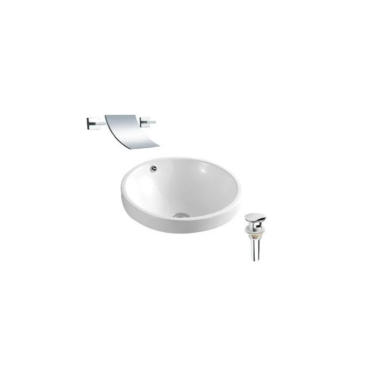 Hazara 18"W CUPC certified Round Ceramic Bathroom Vessel Sink Set in White with Chrome Faucet and Drain - HZR-1221