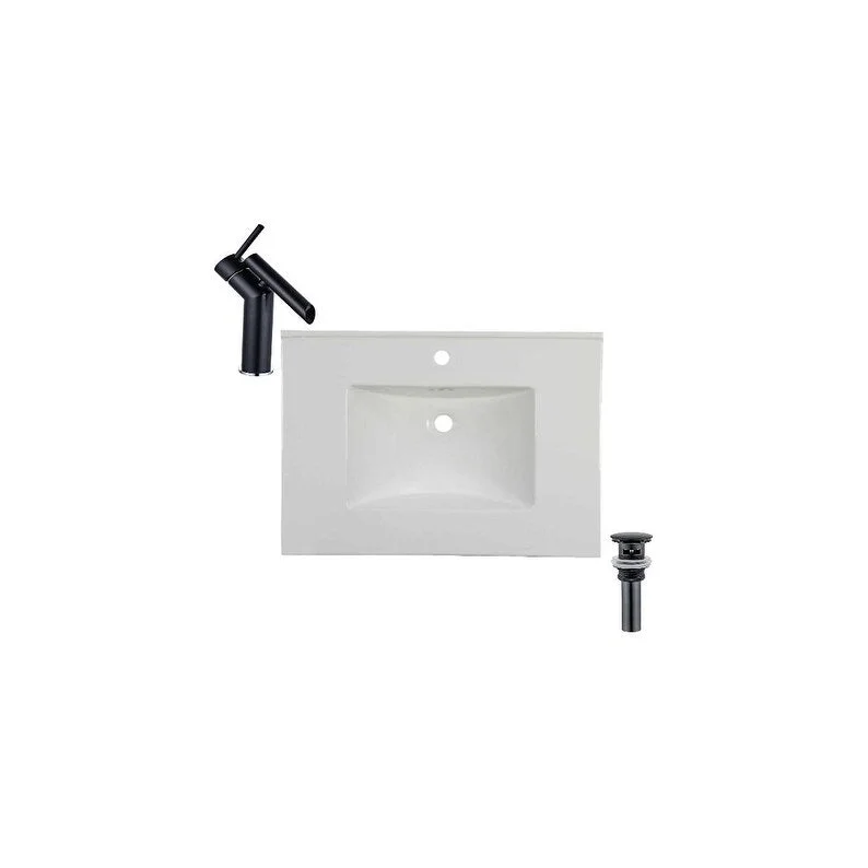 Hazara 20.2"W CUPC certified Rectangular Ceramic Bathroom Vanity Top Set in White with Black Faucet and Drain - HZR-1402