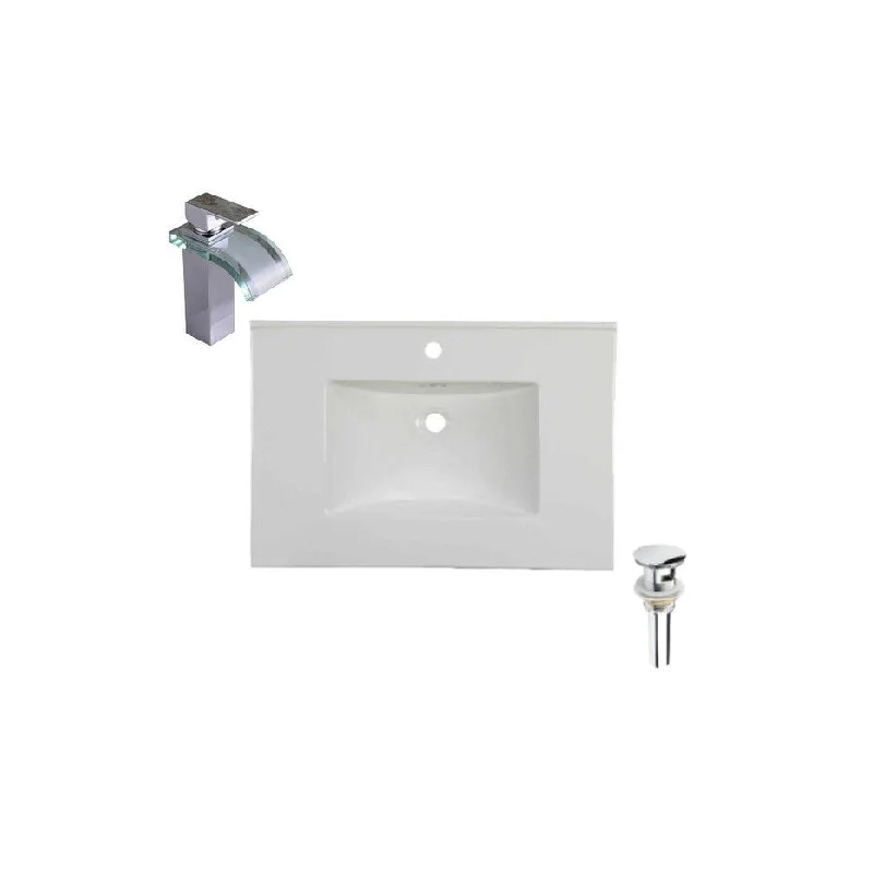 Hazara 20.2"W CUPC certified Rectangular Ceramic Bathroom Vanity Top Set in White with Chrome Faucet and Drain - HZR-1430