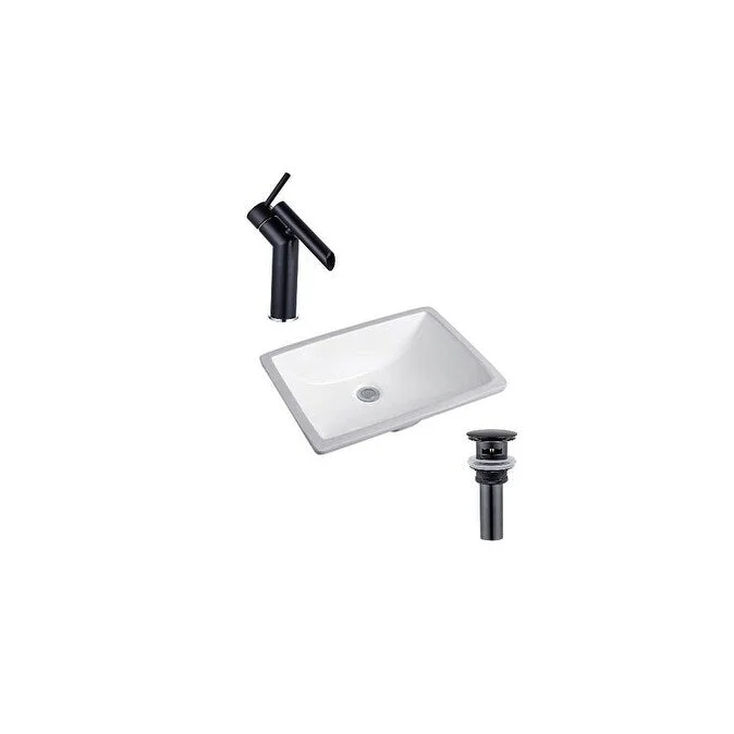 Hazara 20.3"W CUPC certified Rectangular Ceramic Bathroom Undermount Sink Set in White with Black Faucet and Drain - HZR-1136