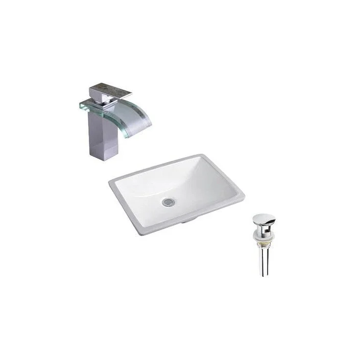 Hazara 20.3"W CUPC certified Rectangular Ceramic Bathroom Undermount Sink Set in White with Chrome Faucet and Drain - HZR-1087