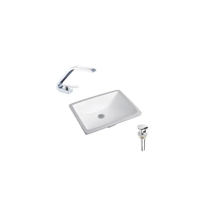 Hazara 20.3"W CUPC certified Rectangular Ceramic Bathroom Undermount Sink Set in White with Chrome Faucet and Drain - HZR-1108