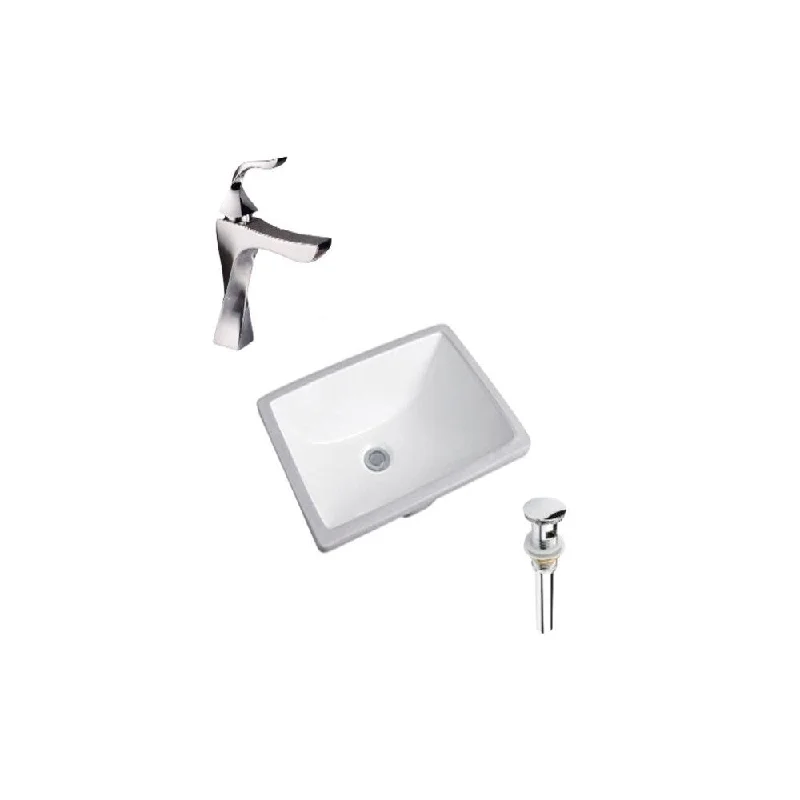 Hazara 20.3"W CUPC certified Rectangular Ceramic Bathroom Undermount Sink Set in White with Chrome Faucet and Drain - HZR-1164