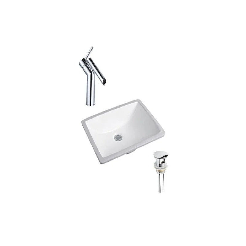 Hazara 20.6"W CUPC certified Rectangular Ceramic Bathroom Undermount Sink Set in White with Chrome Faucet and Drain - HZR-1143