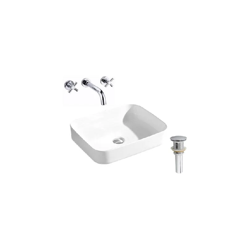 Hazara 20"W CUPC certified Rectangular Ceramic Bathroom Vessel Sink Set in White with Chrome Faucet and Drain - HZR-1216