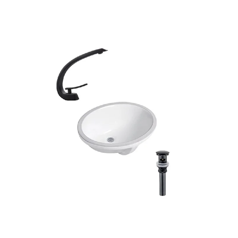 Hazara 21.7"W CUPC certified Oval Ceramic Bathroom Undermount Sink Set in White with Black Faucet and Drain - HZR-1119