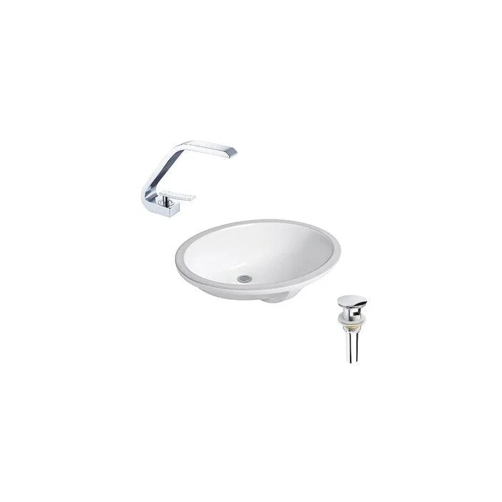 Hazara 21.7"W CUPC certified Oval Ceramic Bathroom Undermount Sink Set in White with Chrome Faucet and Drain - HZR-1112