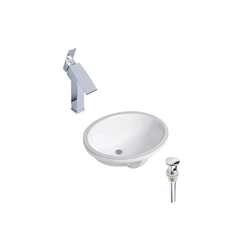 Hazara 21.7"W CUPC certified Oval Ceramic Bathroom Undermount Sink Set in White with Chrome Faucet and Drain - HZR-1161